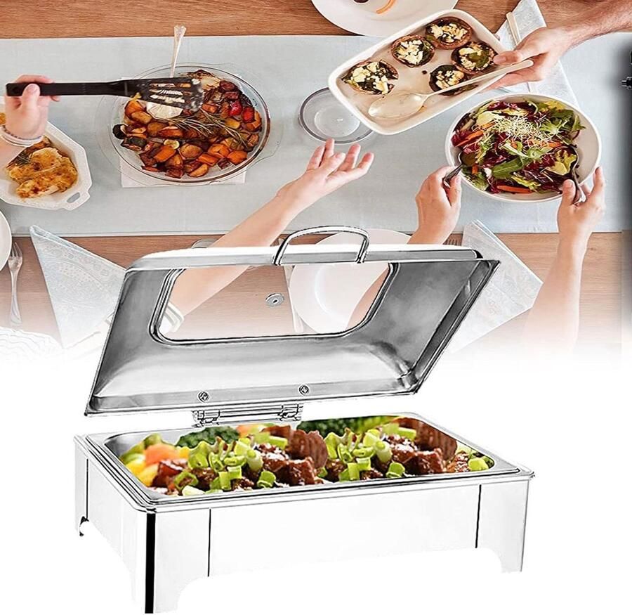 Roestvrijstalen buffetset 9L 8QT elektrisch met 1 2 3 rekken Grote warmhoudpan buffet complete pan