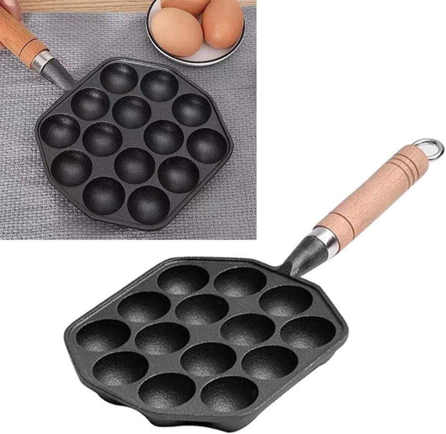 14 Gaten Takoyaki Grill Pan Takoyaki Grill Nonstick Gietijzeren Octopus Vleesballen Maker met Afneembare Handvat voor Thuis Pannenkoek Bakken
