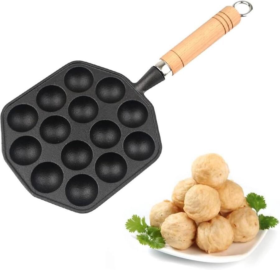 14 Gaten Takoyaki Pan Anti-aanbak Gietijzeren Octopus Vlees Ballen Mould Maker Takoyaki Grill Pan met Afneembare Handgreep voor Thuis Pannenkoek Bakken