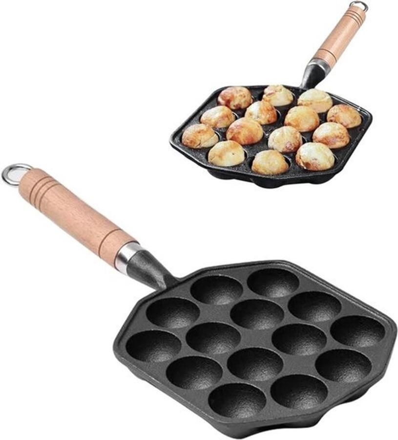 14-Holes 3.5cm Nonstick Gietijzeren Takoyaki Grillpan: Octopus Gehaktballen Mal Maker met Afneembare Handgreep voor Gasfornuis