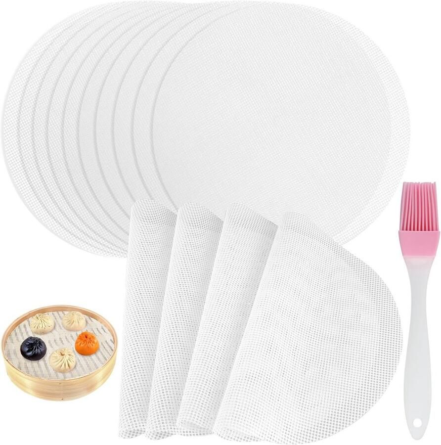 14x Ronde Stoommatten Siliconen 25 cm Anti-Aanbak & Herbruikbaar voor Stoommandjes