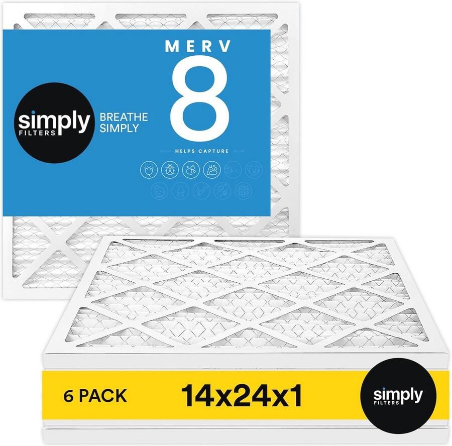 14x24x1 MERV 8 Luchtfilters 6-Pack Hoogwaardige Oven Air Conditioner & HVAC Filter Blokkeert Stof Huisdierenharen Pluis Pollen Universele Compatibiliteit