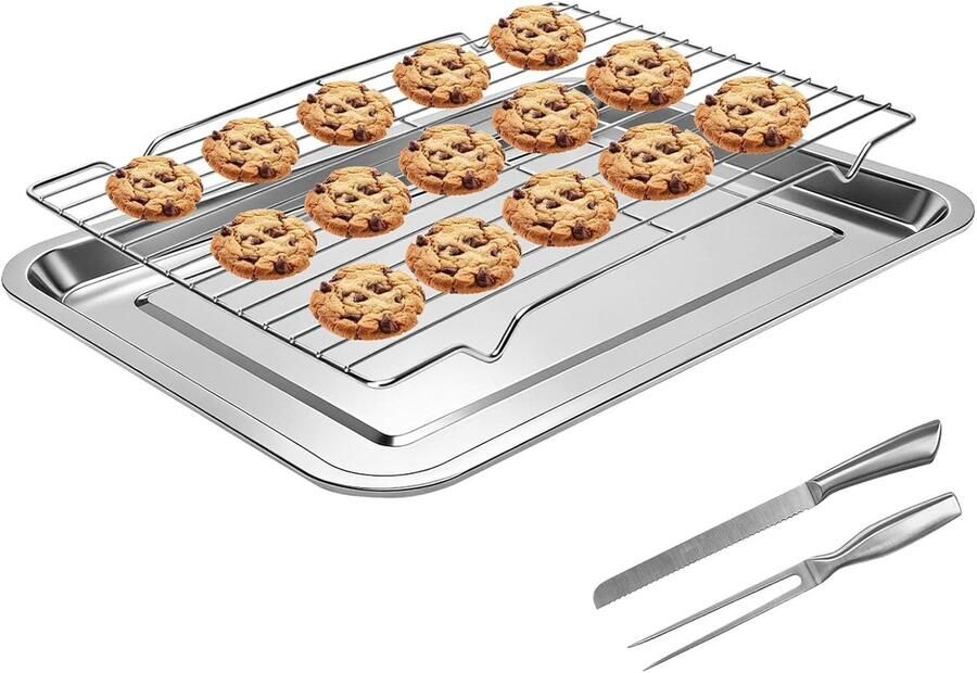 15 5 inch bakplaat met koelrek snijmes en vleesvork voor braden snijden van kalkoen ham en borst BBQ