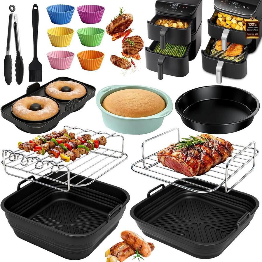 15-delige Accessoireset voor Heteluchtfriteuse inclusief Siliconen Vormen en Bakaccessoires