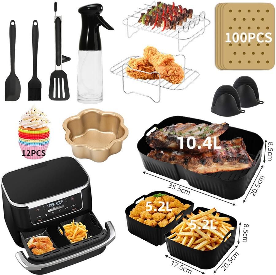 15 Delige Airfryer Accessoires Set Voor Ninja Foodi Flexdrawer AF500EU Dubbele Airfryer BPA Vrij Complete Heteluchtfriteuse Accessoireset Dubbele Airfryer
