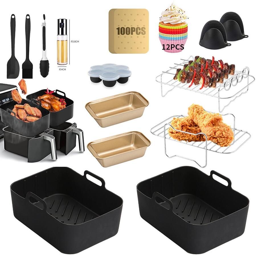 15-delige Heteluchtfriteuse Accessoireset Dubbele Airfryer Accessoires Set Geschikt Voor Dual Airfryers Ninja Foodi AF400 AF451 Dubbele Airfryer Accessoires