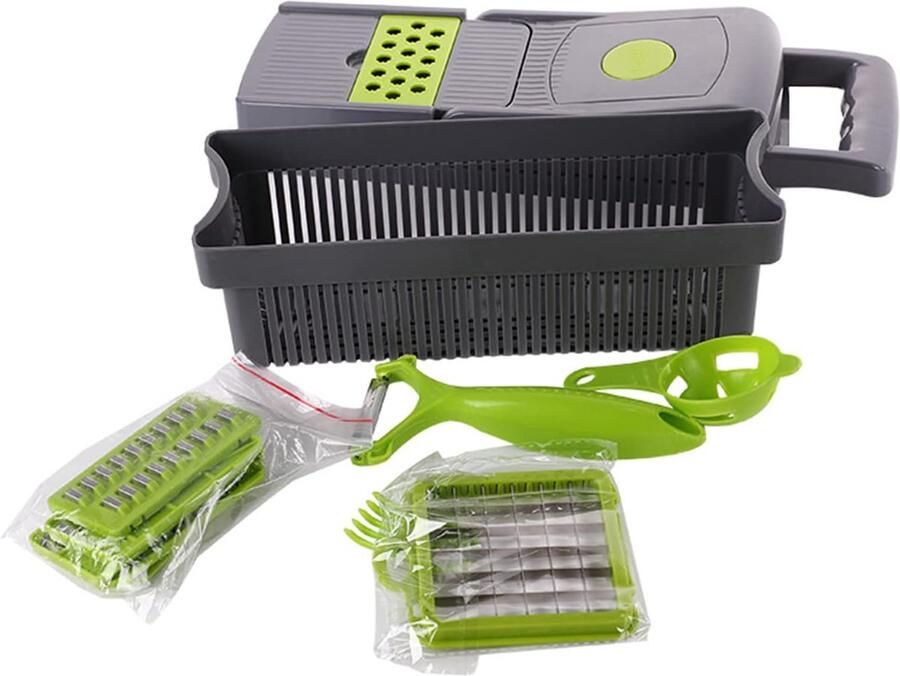 15 STKS Multifunctionele Groenten Chopper Set voor Thuis Keukenbenodigdheden Groen ABS Roestvrij Staal 1.3x0.5x0.4in