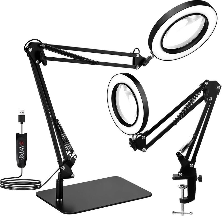 15 x vergrootglas met licht led-bureaulamp met basis en klem 120 leds 12 7 cm diameter echt glazen lens voor lezen werken en repareren