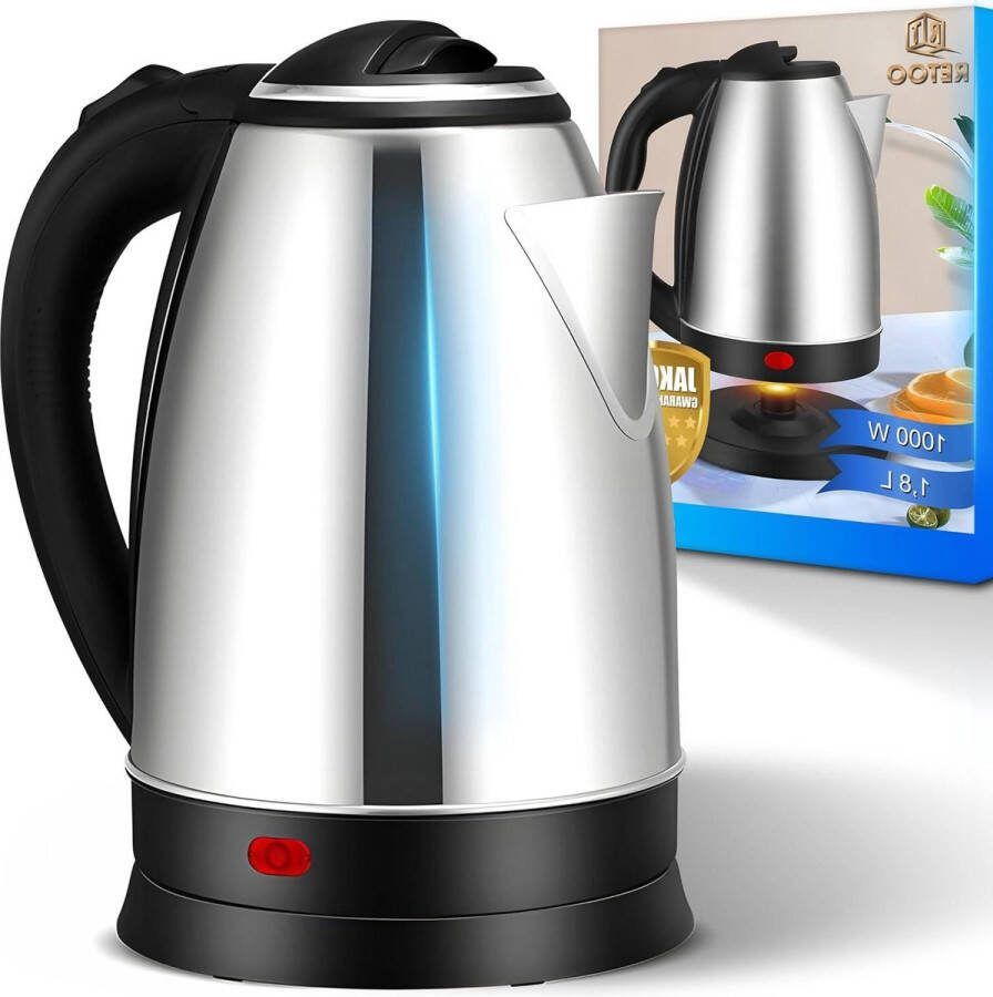 1500W 1.8 Litre Stainless Steel Water Tank Tea Kettle Travel Kettle for Household Kitchen Coffee Herb Brewing Silver-Black