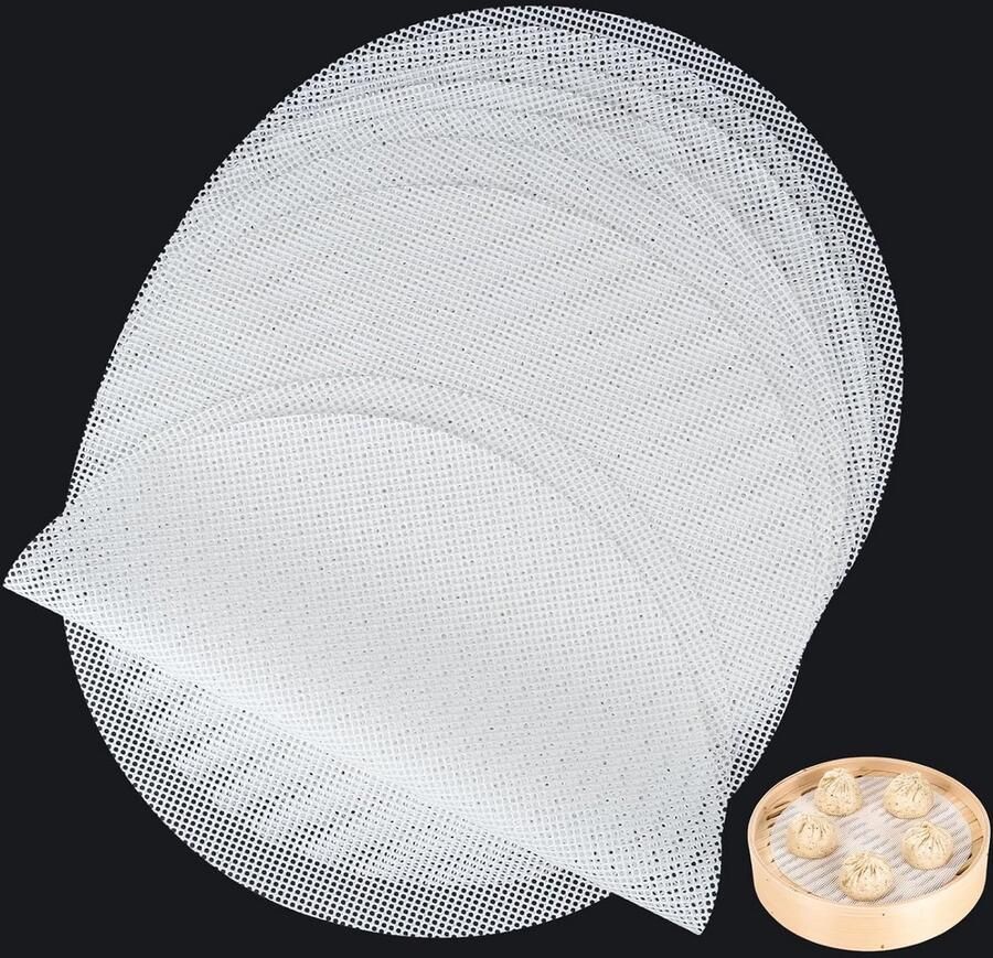 15x Herbruikbare Siliconen Stoommatten Rond 25 cm Antiaanbak Stoomkussen voor Dim Sum Broodjes en Knoedels
