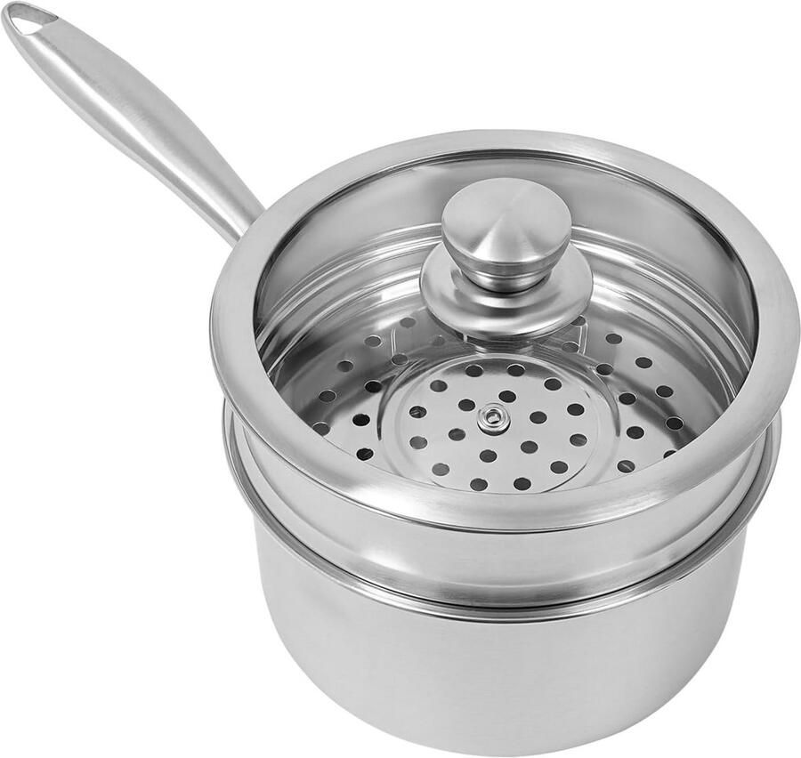 16 cm RVS Stoompan met Glasdeksel Geschikt voor Inductie en Gasfornuis Vaatwasmachinebestendig