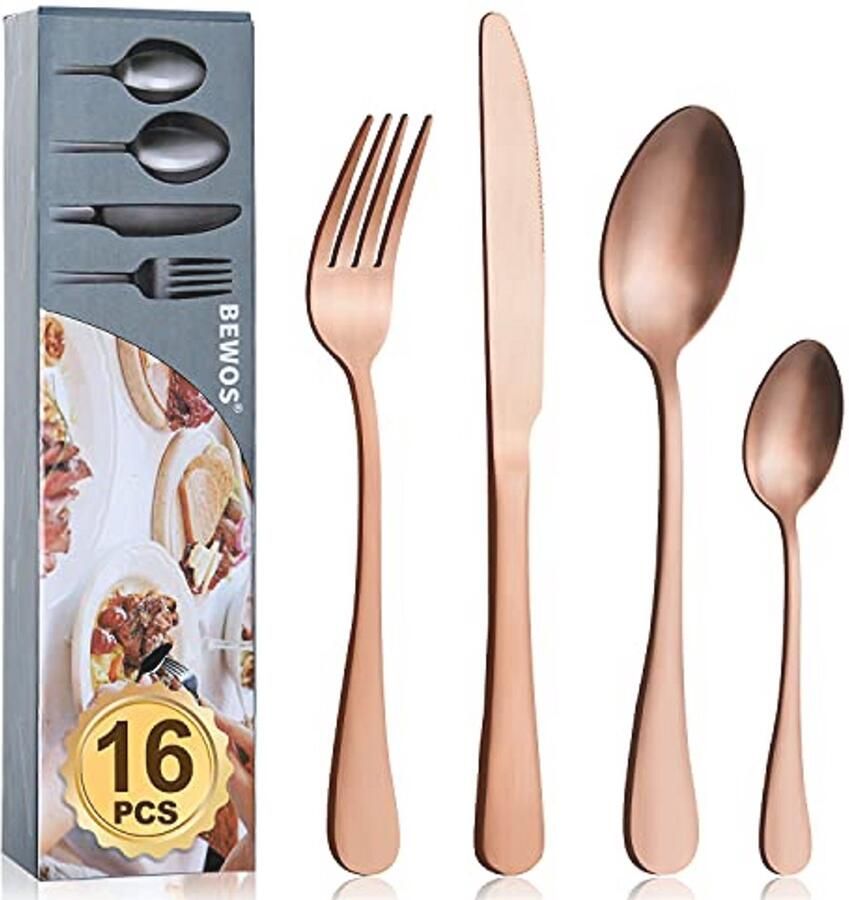16-delige roestvrijstalen bestekset met mat roségoud voor 4 personen Vaatwasmachinebestendig