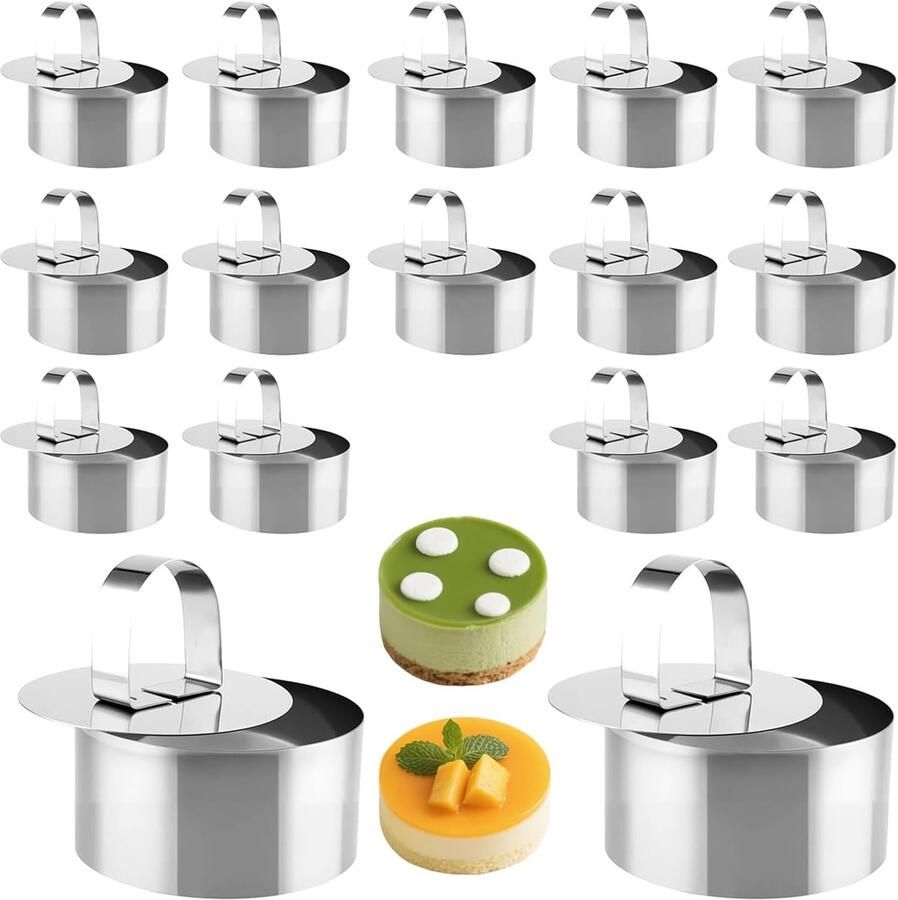 Dessertringen RVS Mousse ringen Taartringen Desserts Vormgeven Met Perslift 8 cm Diameter Zilver