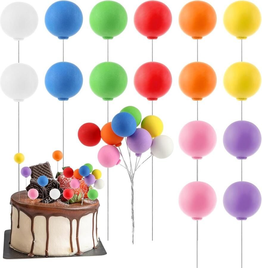 16 stuks ballon taart romantische kleurrijke ballon taart ronde regenboog cupcake toppers voor verjaardag baby shower bruiloft feest taart decoraties levering