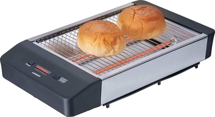 16140136 platte broodrooster platte broodrooster tafelroosters roestvrijstalen design broodjes baquet fluiten 600 watt vermogen teruglooptimer kruimellade zwart roestvrij staal