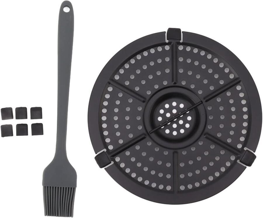 16cm Ronde Grillplaat Crisper Plate Air Fryer Vervangende Grillpan Air Fryer Grillplaat Non Stick RVS Friteuse Grill Pan Met Olieborstel Voor Keuken