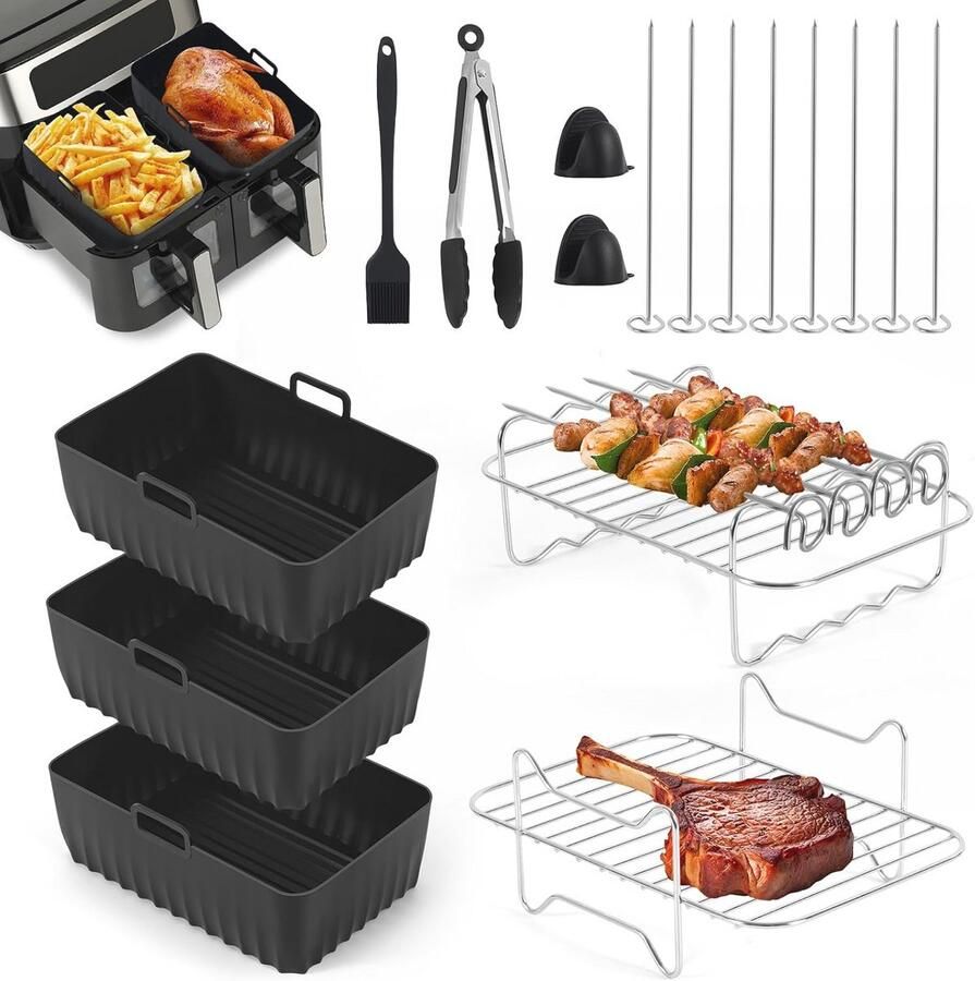 17-delige heteluchtfriteuse accessoires voor airfryer en dual zone siliconen vormen voor verschillende maten