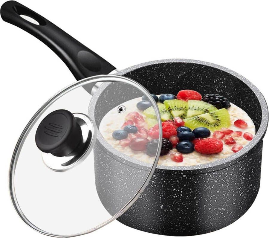 18 cm Melkpan met Deksel 2 liter Steelpan Inductie Kookpan met Anti-aanbaklaag Afneembare Handgreep Universeel inductiekookplaten Alle Warmtebronnen
