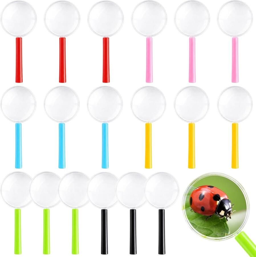 18-delige vergrootglas voor kinderen 6 kleuren mini-vergrootglas voor kinderen