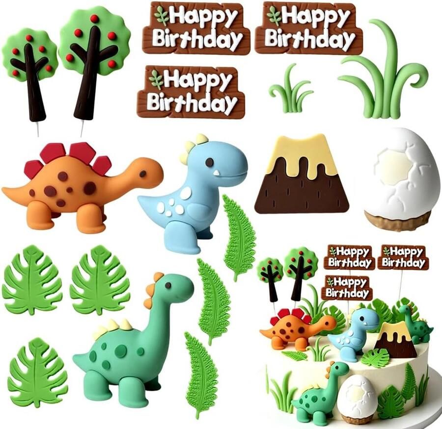 18 stuks dinosaurus-taartdecoraties Dinosaurus-taartdecoratieset jungleboom-thema taarttoppers accessoires voor verjaardagsfeesten voor kinderen