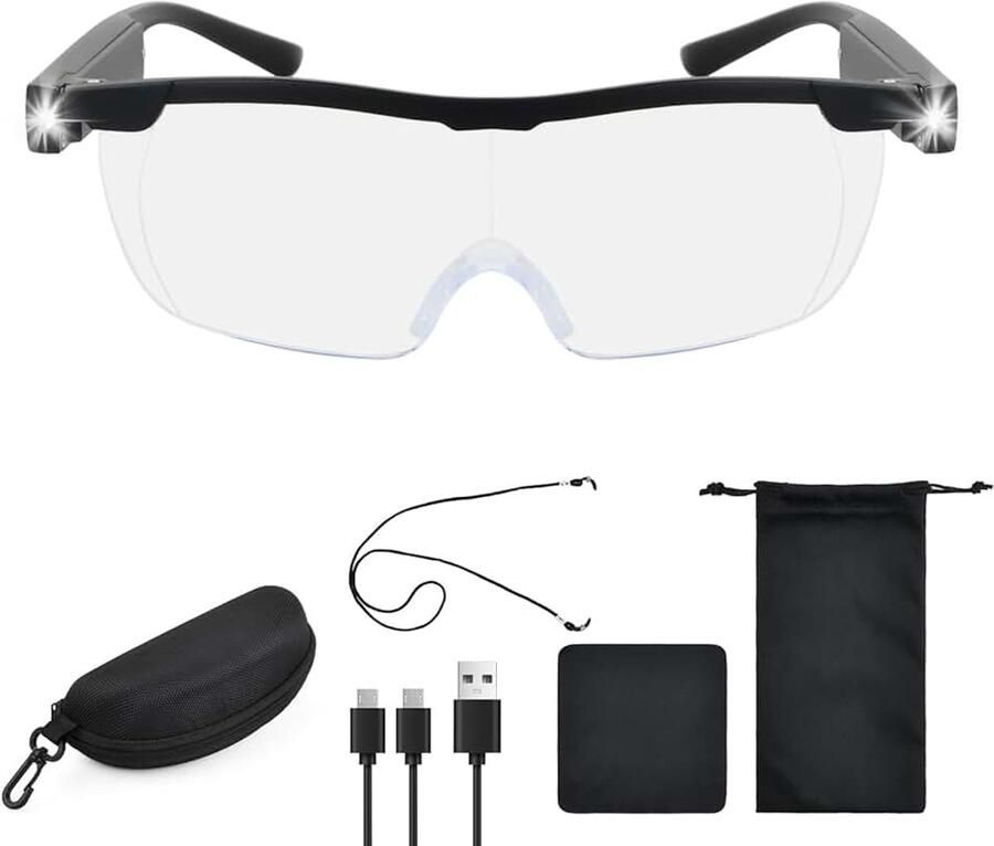 180% loepbril met licht handsfree leesloep met licht vergrotingsbril met brillenetui loepbril voor brildragers USB-oplaadbaar voor senioren hobby's lezen handwerk