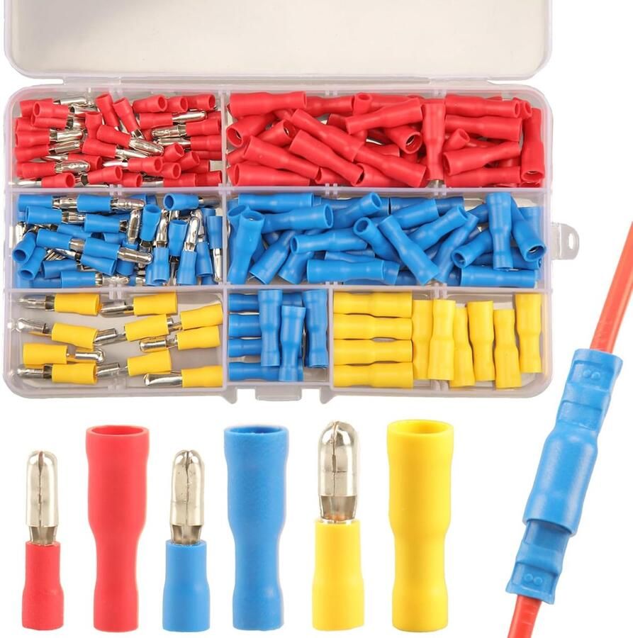 180 stuks Bullet Connectors Kit Mannelijk en Vrouwelijk Elektrische Connector Motorfiets Krimpen Bullet Terminal Ronde Krimpkabelschoenen Kabelconnectoren Krimpklemmen