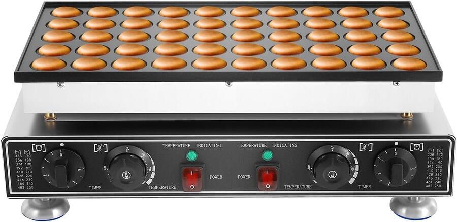 1800 W elektrische poffertjespan diameter 45 mm 50 stuks mini-pannenkoekenmachine met timer en temperatuurregeling commerciële pannenkoekenmachine antiaanbaklaag pannenkoekenmaker voor