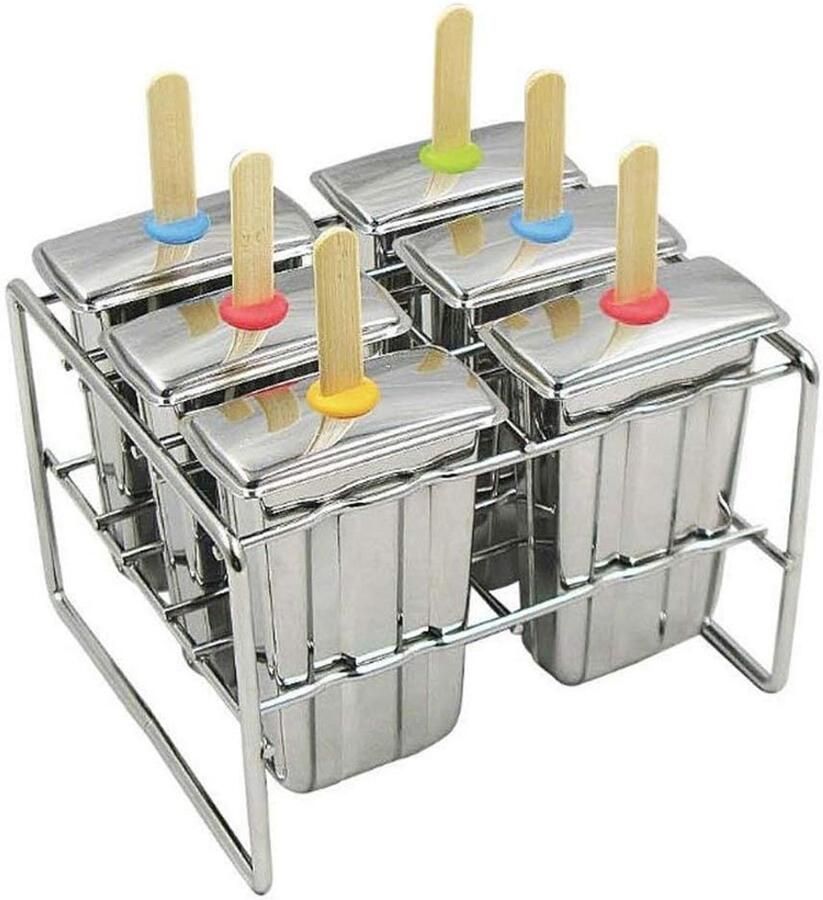 18 8 roestvrijstalen ijslollymallen en rek 6 Ice Pop Makers met 50 herbruikbare sticks en 12 siliconen afdichtingen ijsmachine voor kinderen bonus reinigingsborstel