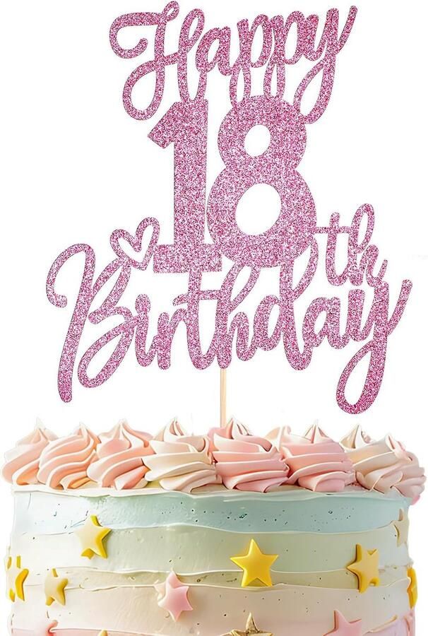 18e verjaardag glitter 18e verjaardagstaart topper glitter Happy 18th Birthday taartdecoratie roségoud taarttopper decoratie 18e verjaardag Happy 18th Birthday cake topper taart