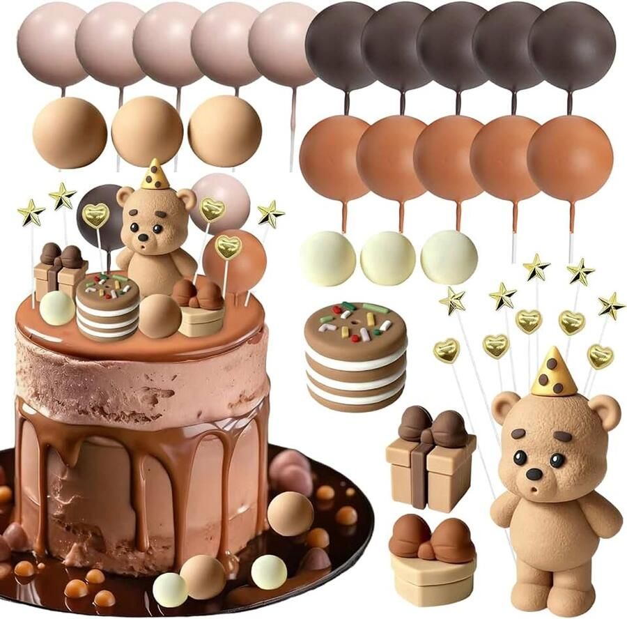 1e verjaardag jongen 35 stuks teddybeer taartdecoratie set incl. taarttopper decoratieve ballen sterren & harten decoratie 1e verjaardag voor cakes cupcakes en feesten
