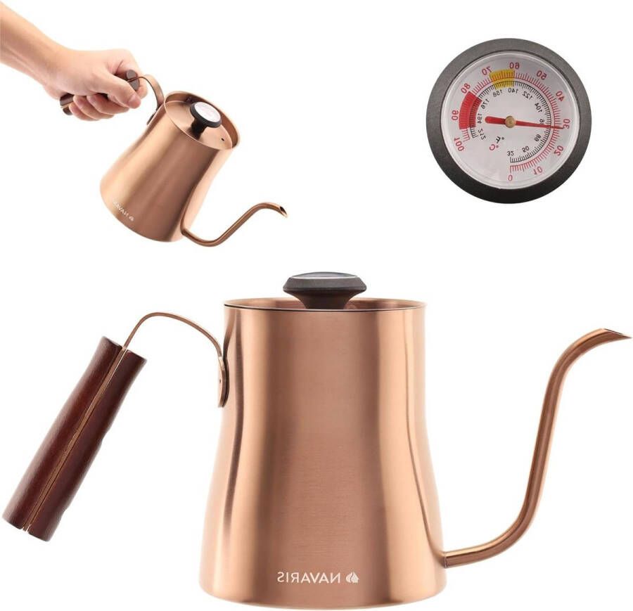 Waterkoker voor fornuis 1 liter Gooseneck kettle met thermometer ideaal voor pour over coffee RVS