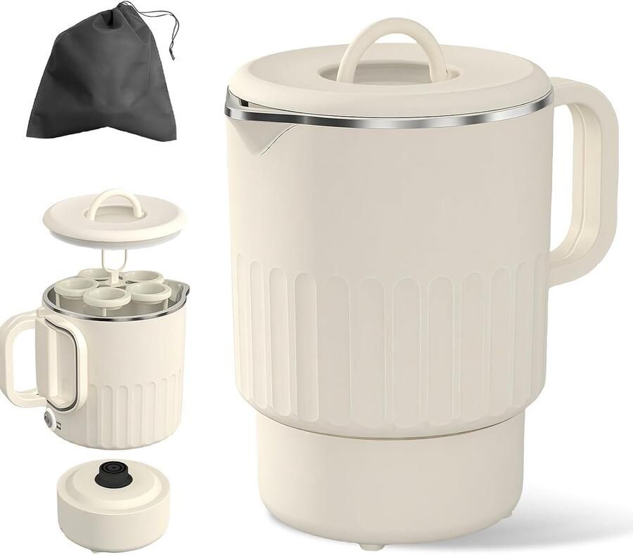 1L Opvouwbare waterkoker: dubbelwandig design roestvrijstalen elektrische waterkoker draagbare camping waterkoker outdoor reis waterkoker voor zakenreizen reizen