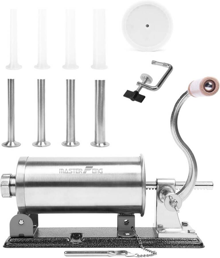 2 5 lbs Horizontale Roestvrijstalen Worstvulmachine met Vultrechters en Siliconen Kolf