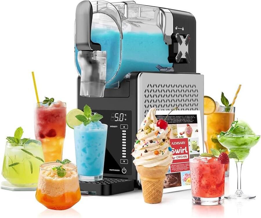 2 5 liter ijsmachine en slushie machine voor thuis met led-display 6 vooraf ingestelde programma's voor ijs frappés milkshakes automatische reiniging (Sliver)