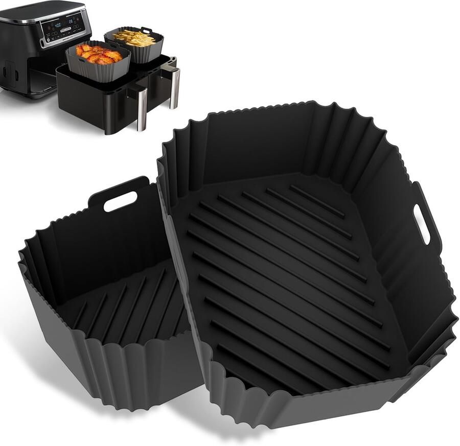 2-delige antiaanbak siliconen inlegvormen voor airfryers — Ook te gebruiken als bakvormen (Airfryer-accessoires zwart)