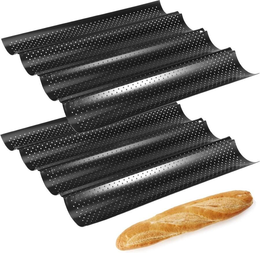 2-delige Baguette Bakvormen voor 4 Stokbroden Bakplaat met Antiaanbaklaag 38 x 33 cm