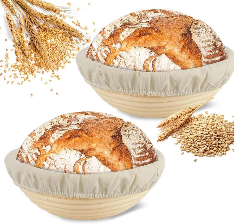 2-Delige Broodrijsmanden van Natuurlijk Rotan voor Zuurdeeg en Ambachtelijk Brood