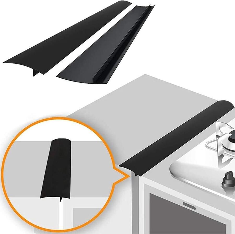 2-delige Keuken T-Split Anti-Olie Strip Silicone Kookplaat en Oven Gap Covers Zwart 53.3 cm Keukenaccessoires voor Eenvoudige Reiniging en Bescherming