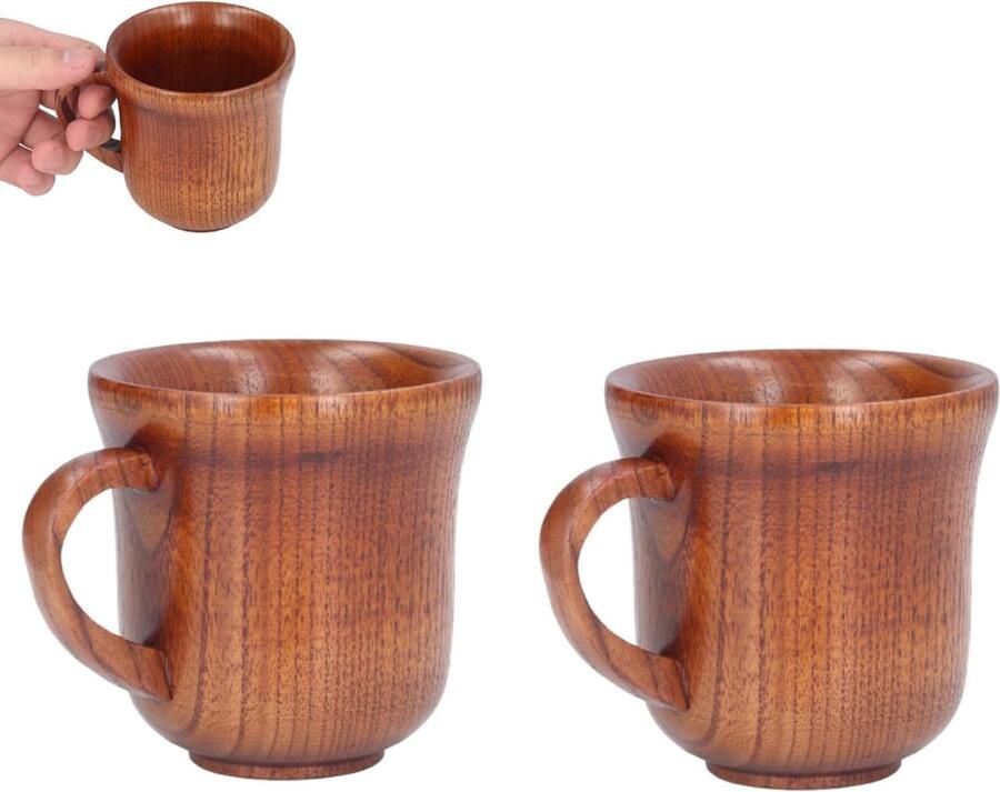 2-delige natuurlijke houten mok houten mok houten thee set houten kopje koffie bier mokken houten mokken handgemaakt voor koffie bier thee sap melk 300 Ml
