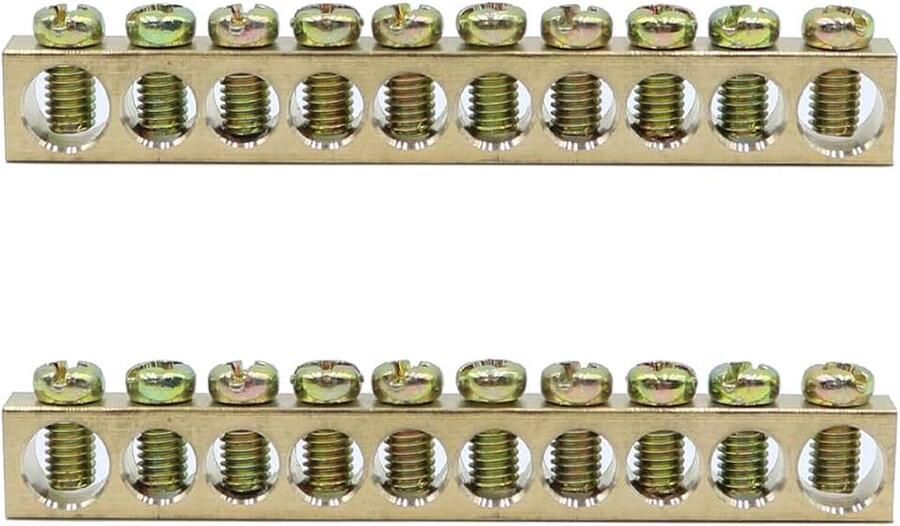 2-delige potentiaalcompensatierail 10-gaats aarding van messing met klemblok schroefblok barrière (M4 compatibel met DIN-rail)