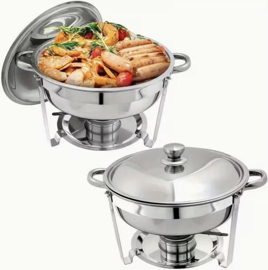 2-Delige RVS Buffet Warmhouderset Ronde Chafing Dish met Voedsel- en Waterbak Buffet Verwarmer voor Feesten en Catering