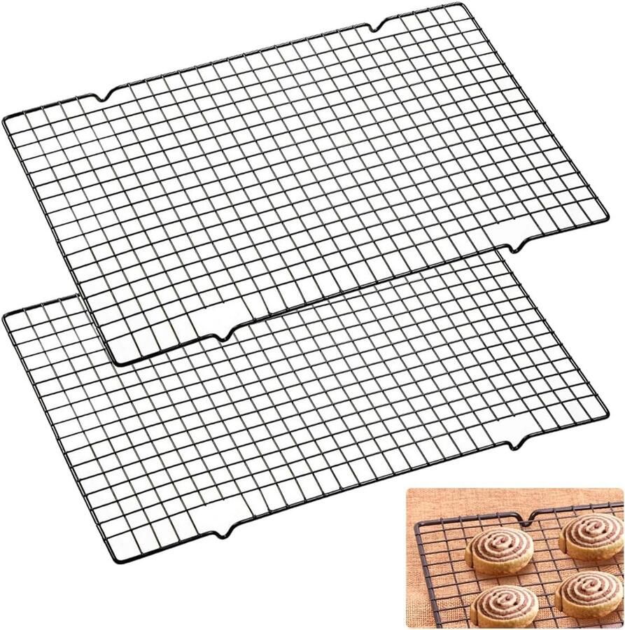 2-delige RVS Koelroosters 40 x 25 cm Taartrooster en Bakrooster Rechthoekig Non-Stick Voor Koelen Grillen en Braden Zwart
