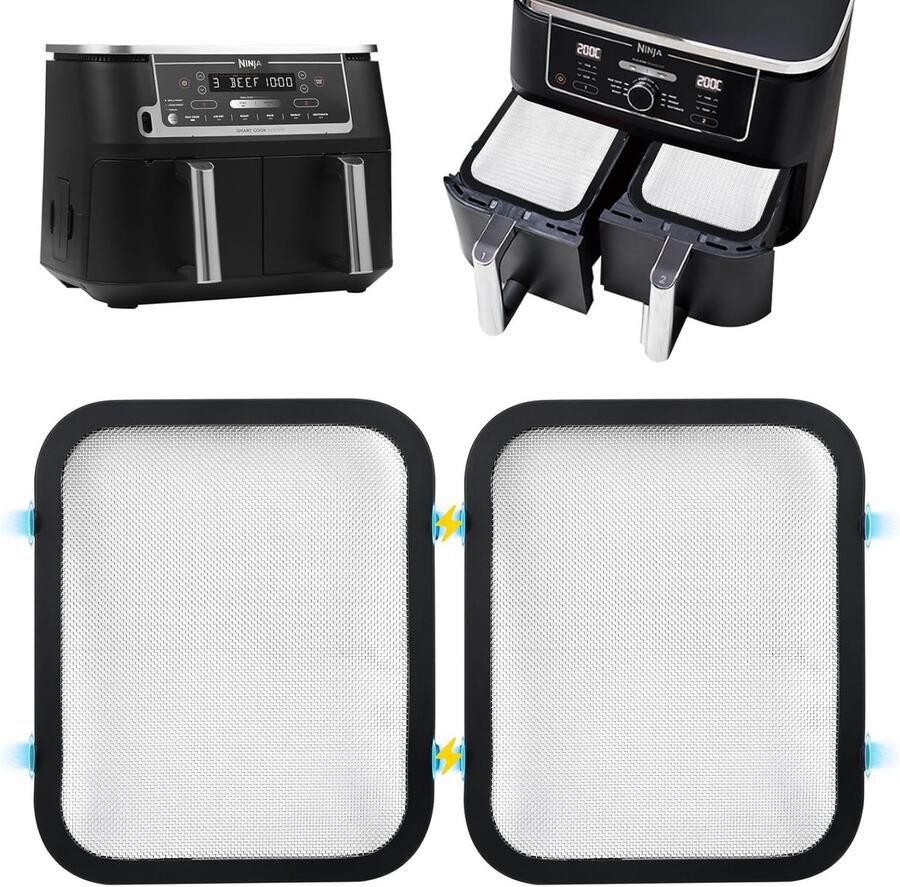 2-delige RVS Spatbescherming voor Airfryer Accessoires Fijnmazig Vet Spatdeksel met Siliconen Geschikt voor Airfryers