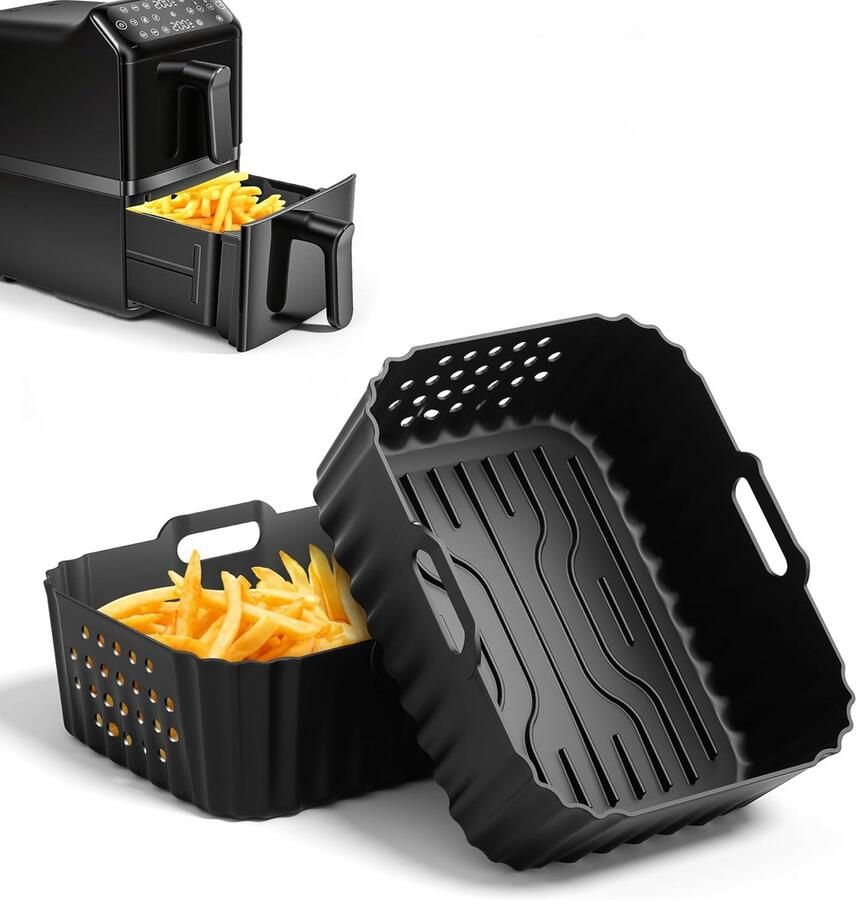 2-delige siliconen bakvormen voor Airfryer geschikt voor Philips Airfryer 4000 serie dubbele mand NA460 5L*2 herbruikbaar