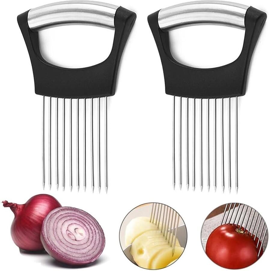 2-delige uienhouder snijmachine roestvrij staal uienhouder alles-in-één uienhouder uiensnijder snijmachine voedsel slice assistent keuken gadget voor aardappel wortel uien tomaten groente