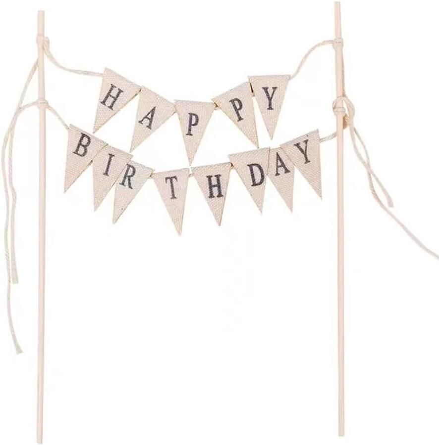 2 Happy Birthday-banners Happy Birthday taarttoppers hangende vlaggen voor verjaardag geschikt voor decoratie jubileum verjaardagsfeesten