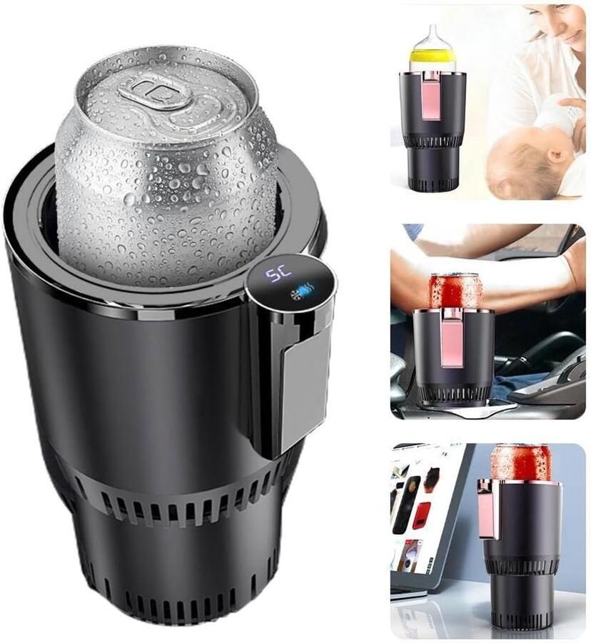 2-in-1 Autobekerverwarmer en -koeler Smart LCD-scherm Verwarmen 55-65°C Koelen -3-5°C DC 12V ABS Aluminium Koffie & Melk Zwart