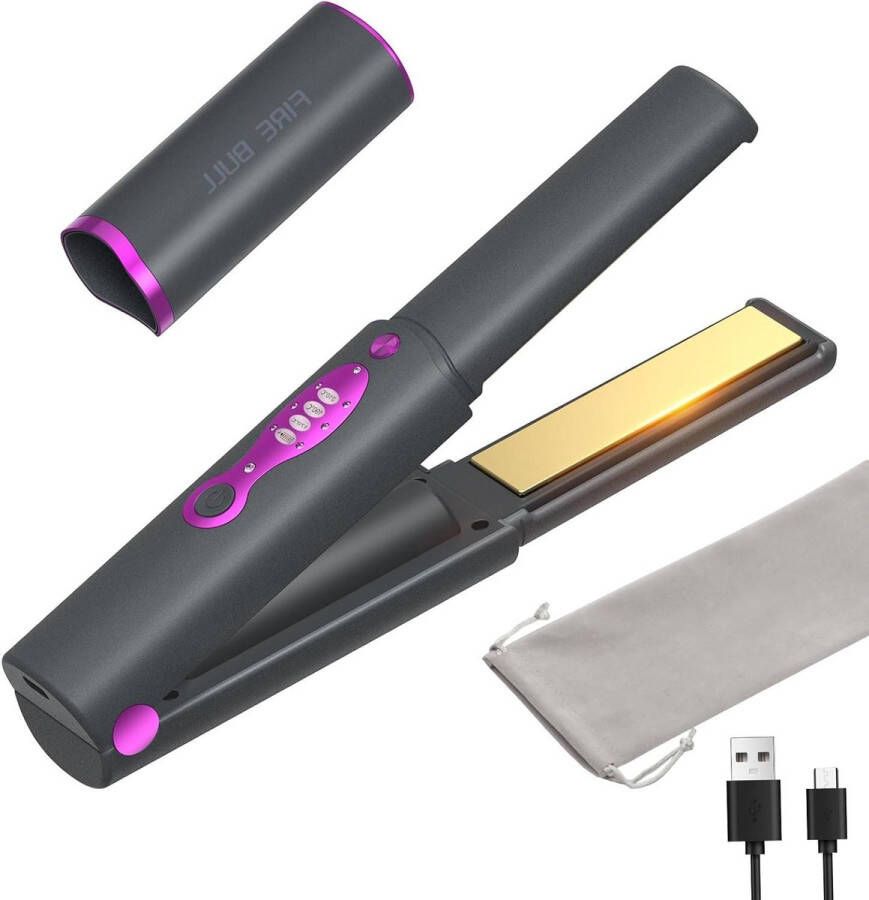 2-in-1 draadloze stijltang en krultang draagbare mini-reiskrultang met titanium snel opwarmen anti-scald 3 niveaus type-C oplaadbaar