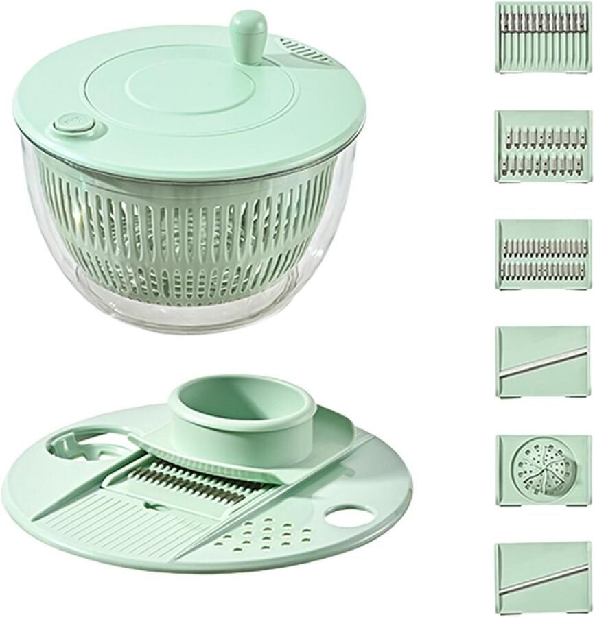 2-in-1 Dubbeldekker Groentedroger Fruitsalade-druiprek Zes vervangbare messen Saladedroger Dubbeldekker Mand Keukenapparaat Dubbeldekker Groente- en Fruitwasser