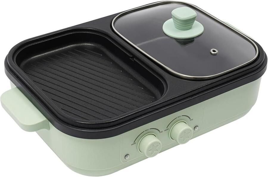 2-in-1 Electric Pan and Non-Stick Griddle Multi-Function Portable Separate Double Temperature Control Non-Stick Coating Teppanyaki Pan Cooker Fast Heating